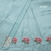 Raw Silk Sky Blue Saree With Thread Buttas And Cut Work Border