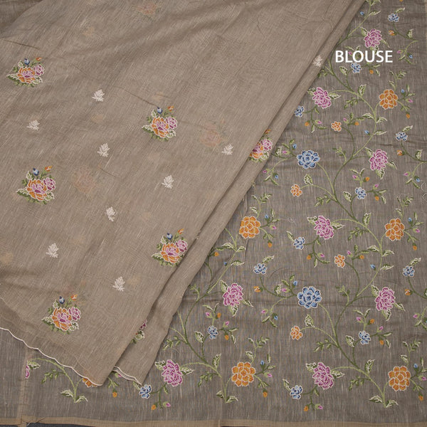 Linen Sage Green Borderless Thread Work Saree