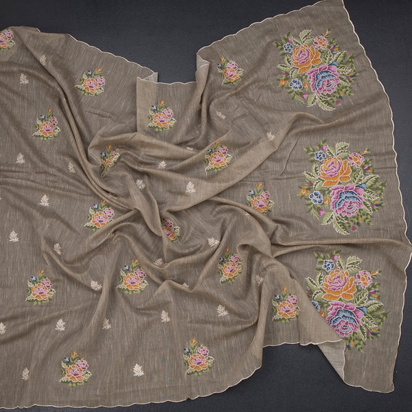 Linen Sage Green Borderless Thread Work Saree