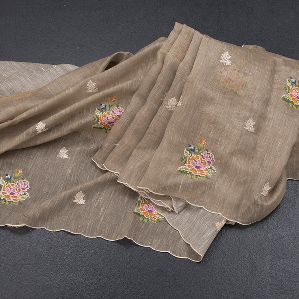 Linen Sage Green Borderless Thread Work Saree