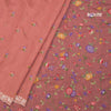 Linen Peach Saree With Floral Thread Buttas And Thread Border