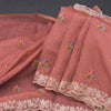 Linen Peach Saree With Floral Thread Buttas And Thread Border
