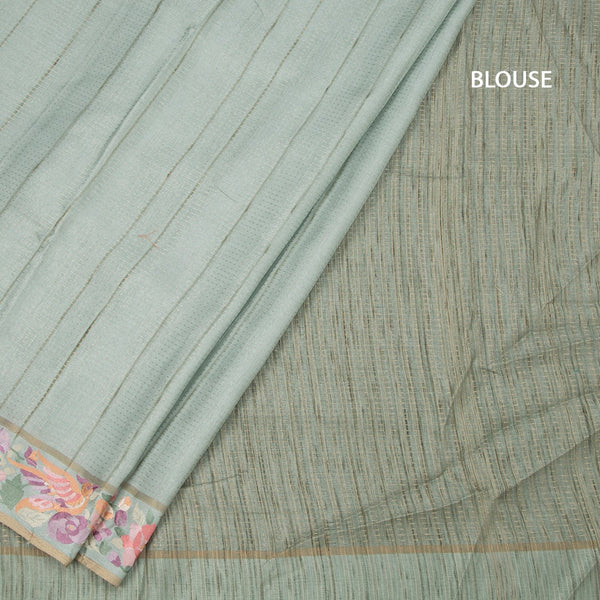 Raw Silk Pista Green Zari Stripes Saree And Thread Border