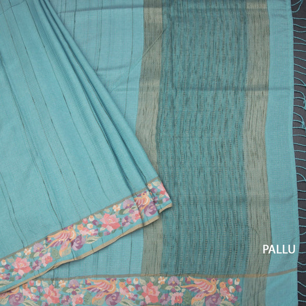 Raw Silk Powder Blue Zari Stripes Saree And Thread Border