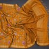 Raw Silk Mustard Yellow Zari Checked With Thread Work Saree