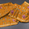 Raw Silk Mustard Yellow Zari Checked With Thread Work Saree