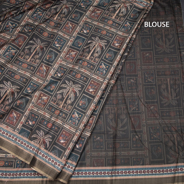 Raw Silk Dark Green Printed Saree
