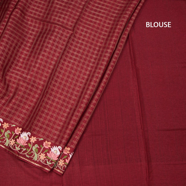 Raw Silk Maroon Zari Checked Saree And Thread Border 02