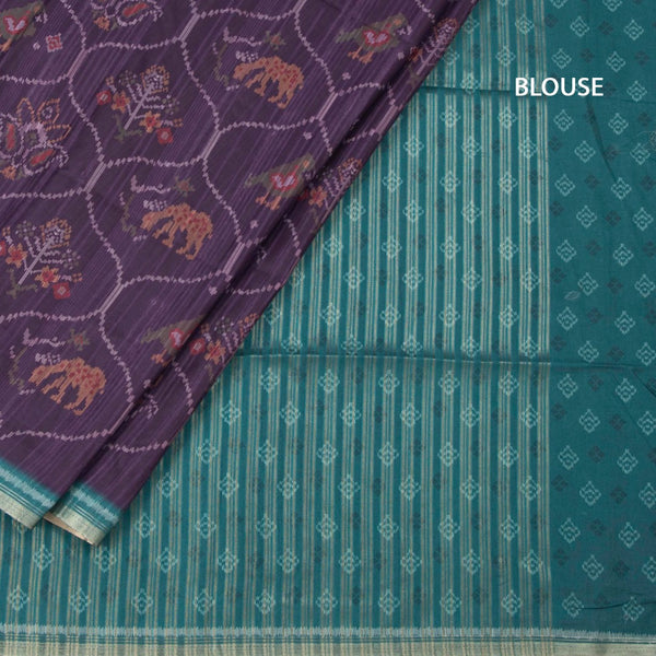 Semi Raw Silk Dark Purple Printed Saree 02