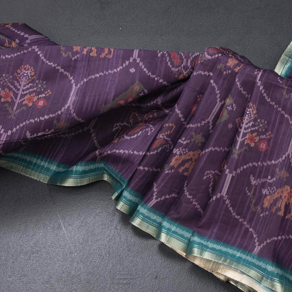 Semi Raw Silk Dark Purple Printed Saree 02