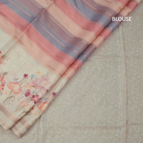 Raw Silk Multi Colour Printed With Zari Stripes Saree