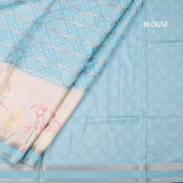 Raw Silk Sky Blue Printed With Zari Stripes Saree