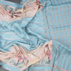 Raw Silk Sky Blue Printed With Zari Stripes Saree