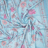 Semi Raw Silk Sky Blue Printed Saree With Floral Creeper Design