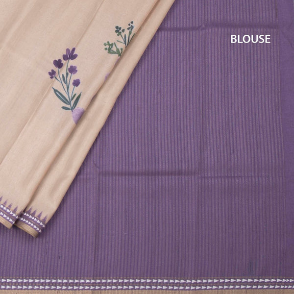 Raw Silk Cream Floral Printed Saree 02