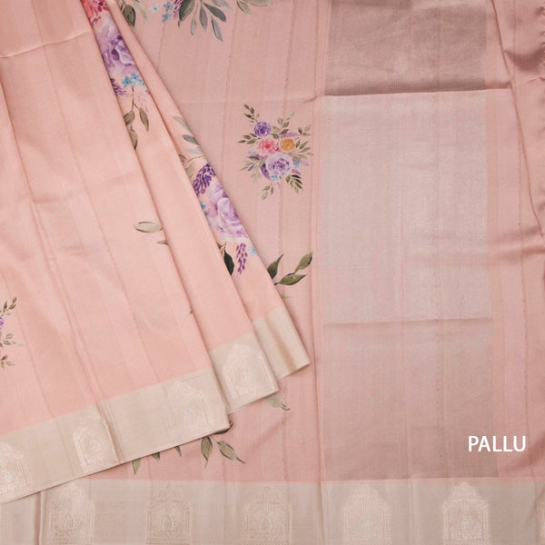 Satin Silk Peach Floral Printed Saree 02