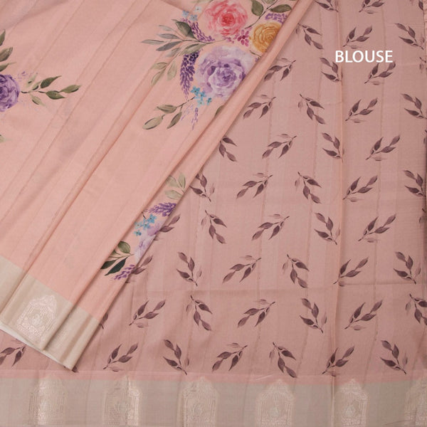 Satin Silk Peach Floral Printed Saree 02