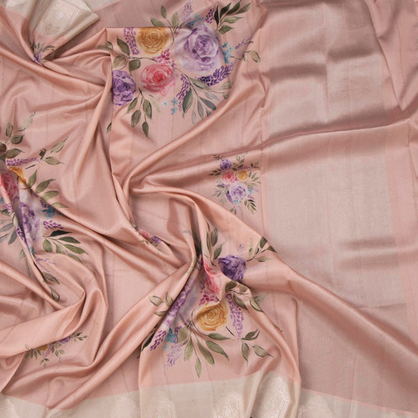 Satin Silk Peach Floral Printed Saree 02