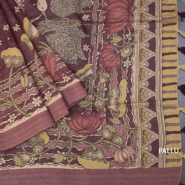 Semi Linen Maroon Printed Saree 03