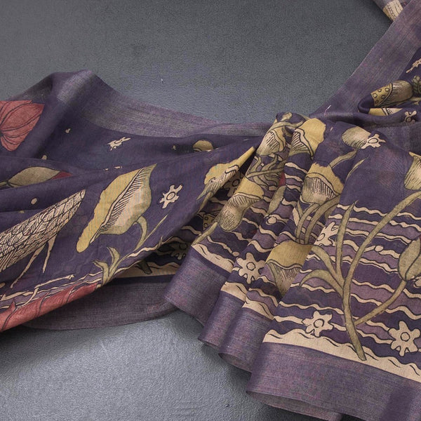 Semi Linen Dark Purple Printed Saree