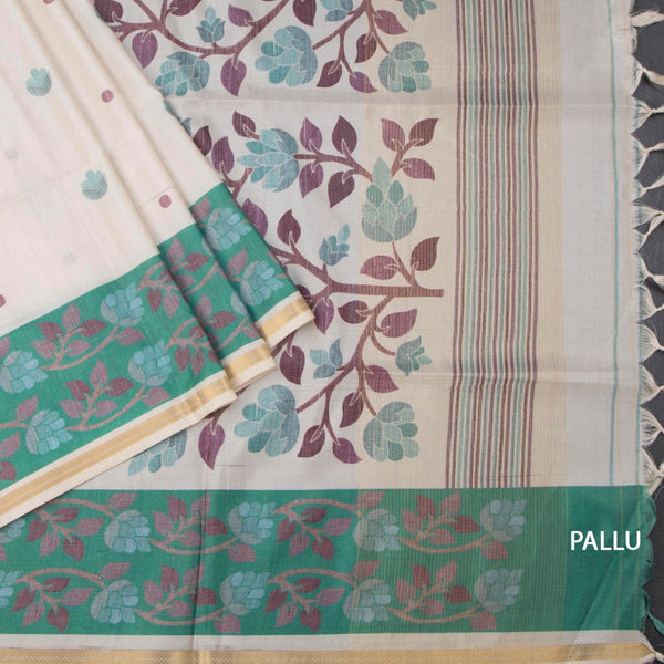 Semi Raw Silk Cream Printed Saree 12