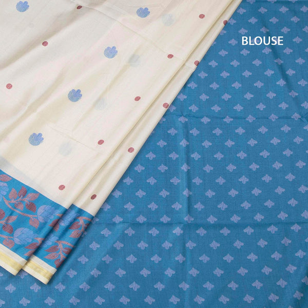 Semi Raw Silk Cream Printed Saree 13