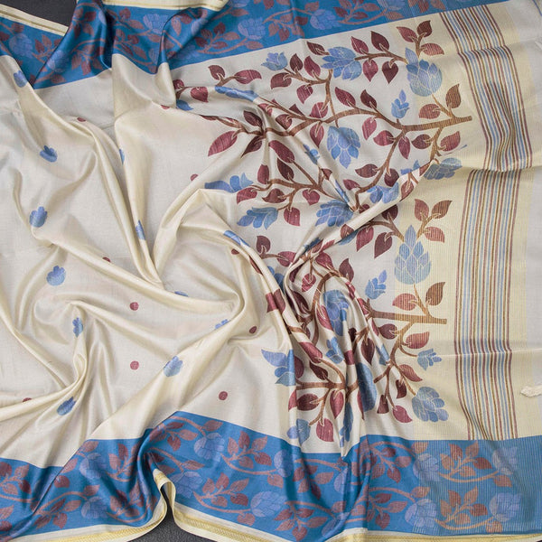 Semi Raw Silk Cream Printed Saree 13