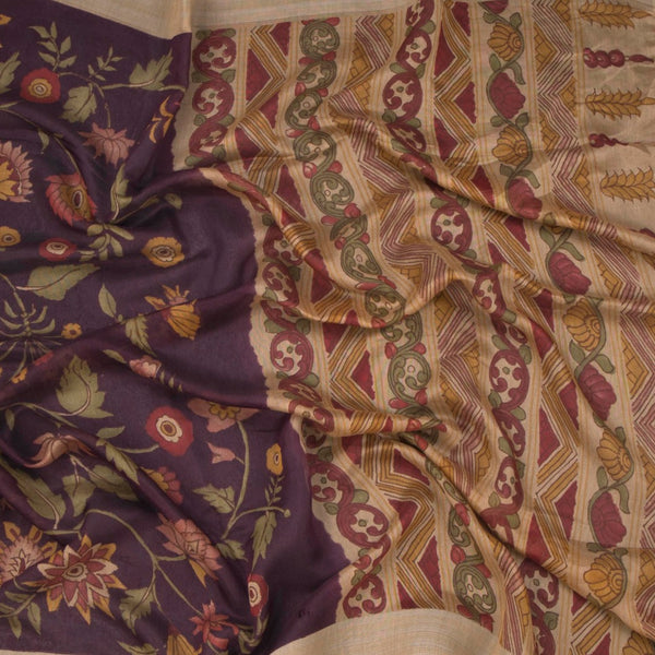 Semi Linen Maroon Printed Saree 04