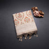 Linen Cream Floral Thread Work Saree 04
