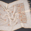 Linen Cream Floral Thread Work Saree 04
