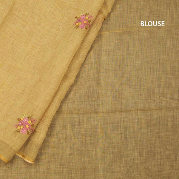 Linen Gold Floral Thread Work Saree
