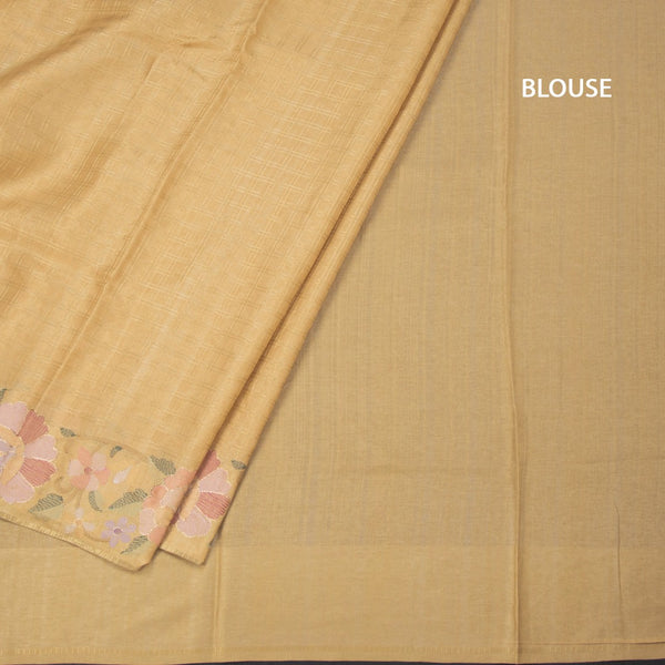 Raw Silk Sandal Zari Checked Saree And Floral Thread Border