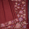 Raw Silk Maroon Zari Checked Saree And Floral Thread Border