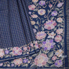 Raw Silk Dark Blue Zari Checked Saree And Floral Thread Border