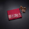 Raw Silk Red Zari Checked Saree And Floral Thread Border