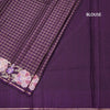Raw Silk Dark Purple Zari Checked Saree And Floral Thread Border