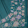 Raw Silk Peacock Green Zari Checked Saree And Floral Thread Border