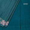 Raw Silk Peacock Green Zari Checked Saree And Floral Thread Border
