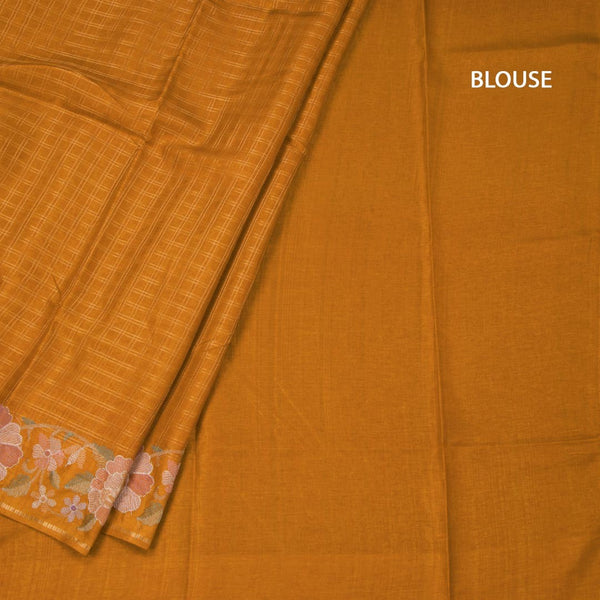 Raw Silk Mustard Yellow Zari Checked Saree And Floral Thread Border