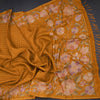 Raw Silk Mustard Yellow Zari Checked Saree And Floral Thread Border