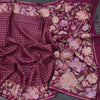 Raw Silk Wine Colour Zari Checked Saree And Floral Thread Border