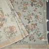 Linen Pista Green Saree With Floral Painted Sequence Work