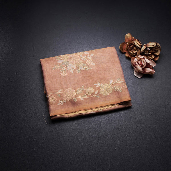 Linen Peach Saree With Painted Zari Thread Work