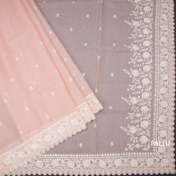 Kota Peach Floral Thread Work Saree