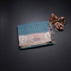 Raw Silk Peacock Blue Zari Checked Saree And Cut Work Border