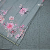 Semi Linen Sage Green Floral Printed Saree