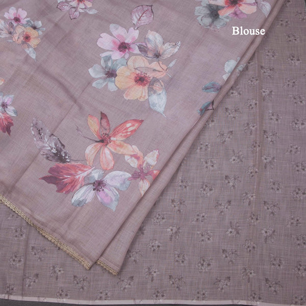 Semi Linen Brown Floral Printed Saree 04