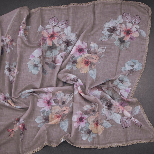 Semi Linen Brown Floral Printed Saree 04