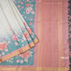 Raw Silk Pista Green Zari Checked With floral Printed Saree And Zari Border
