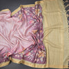 Raw Silk Baby Pink Zari Checked With floral Printed Saree And Zari Border